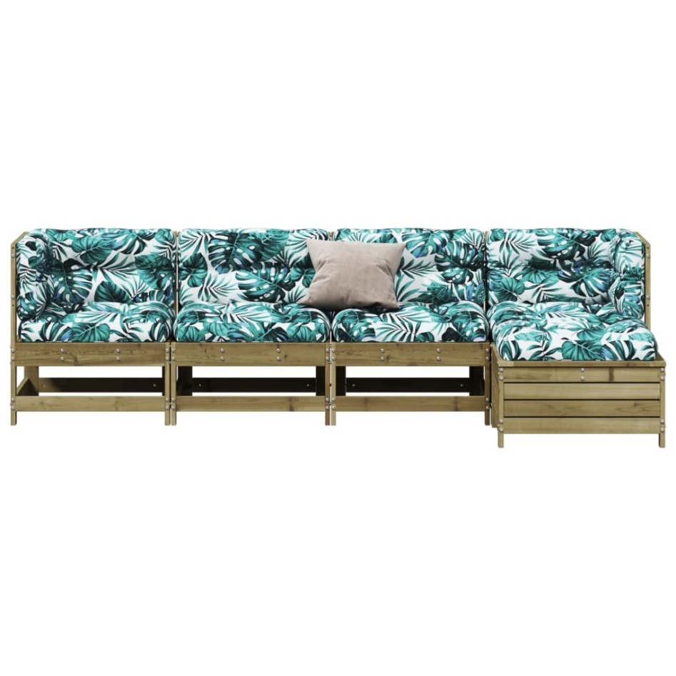 Juego de muebles jardín 5 pzas y cojines madera pino