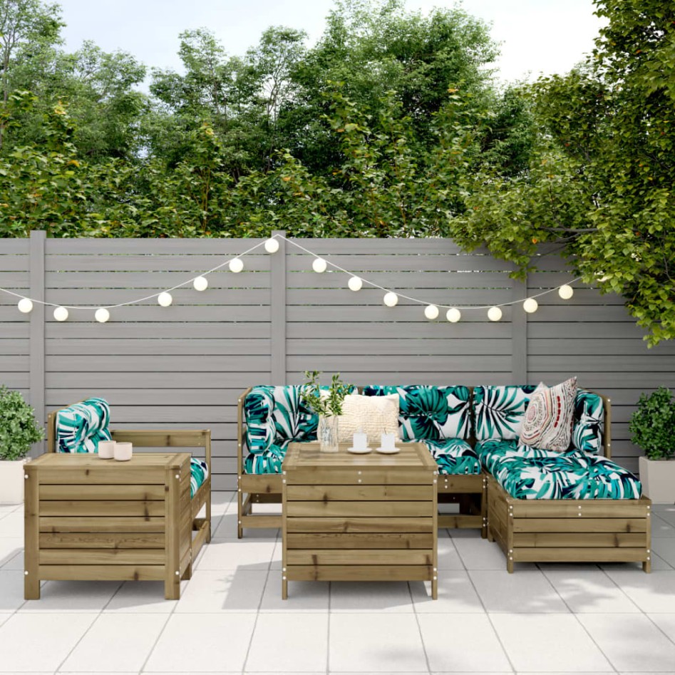 Juego de sofás de jardín 7 pzas madera de pino