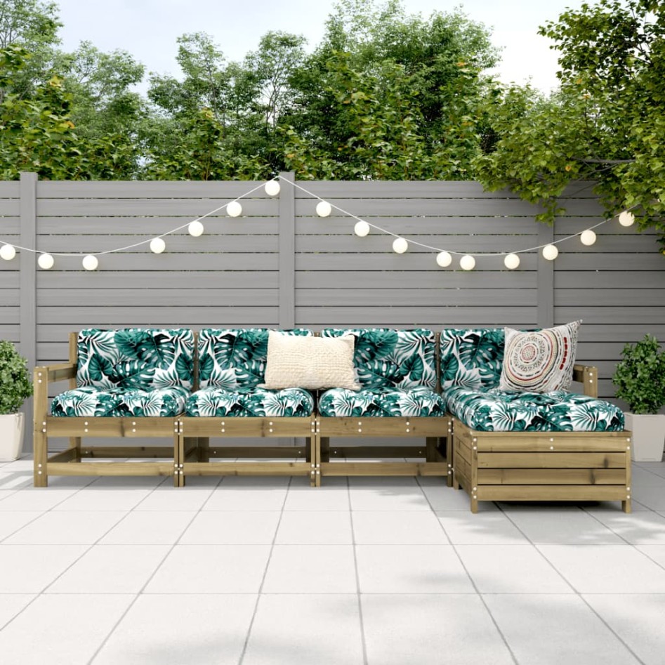 Juego de sofás de jardín 5 piezas madera de pino