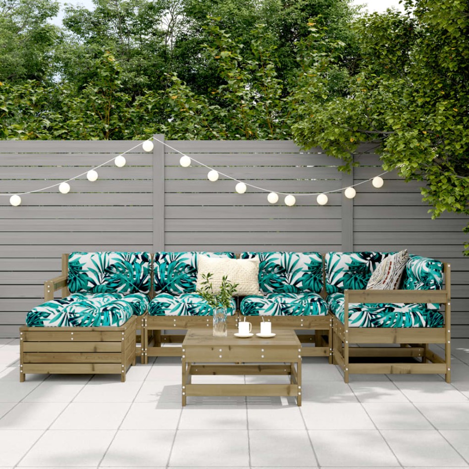 Juego de sofás de jardín 7 pzas madera de pino