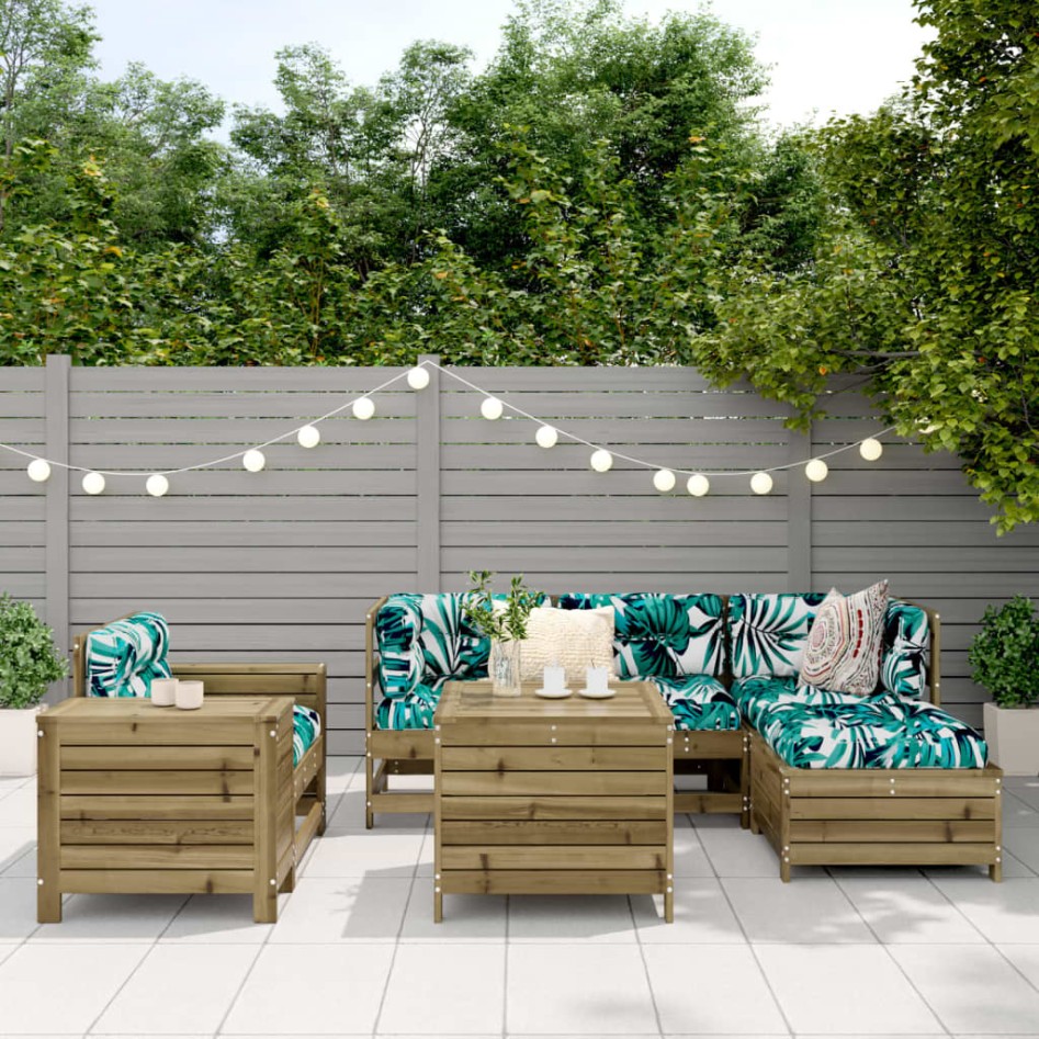 Juego de sofás de jardín 7 pzas madera de pino