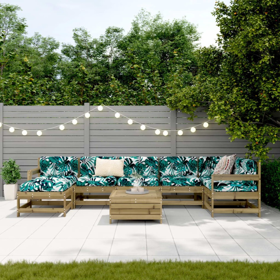 Juego de sofás de jardín 8 pzas madera de pino