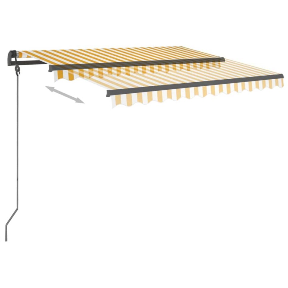 Toldo automático retráctil con postes amarillo y blanco 3x2,5