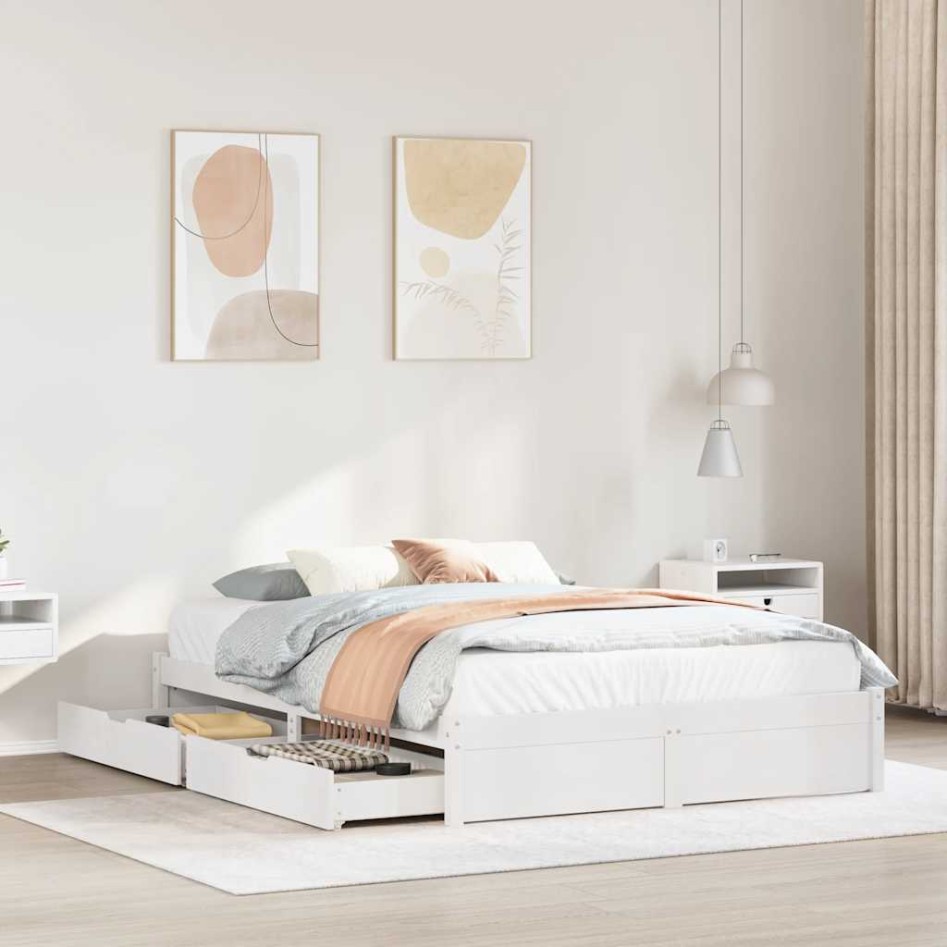 Estructura de cama sin colchón madera de pino blanca 120x200