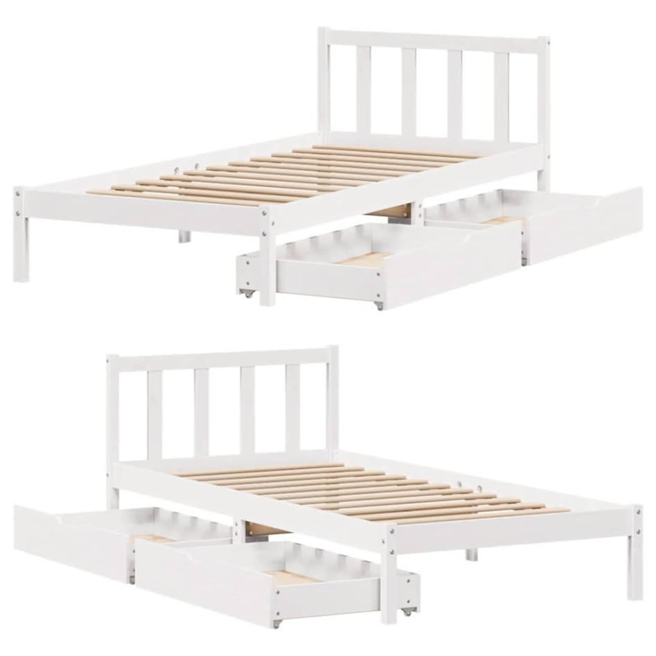 Estructura de cama sin colchón madera maciza blanca 75x190
