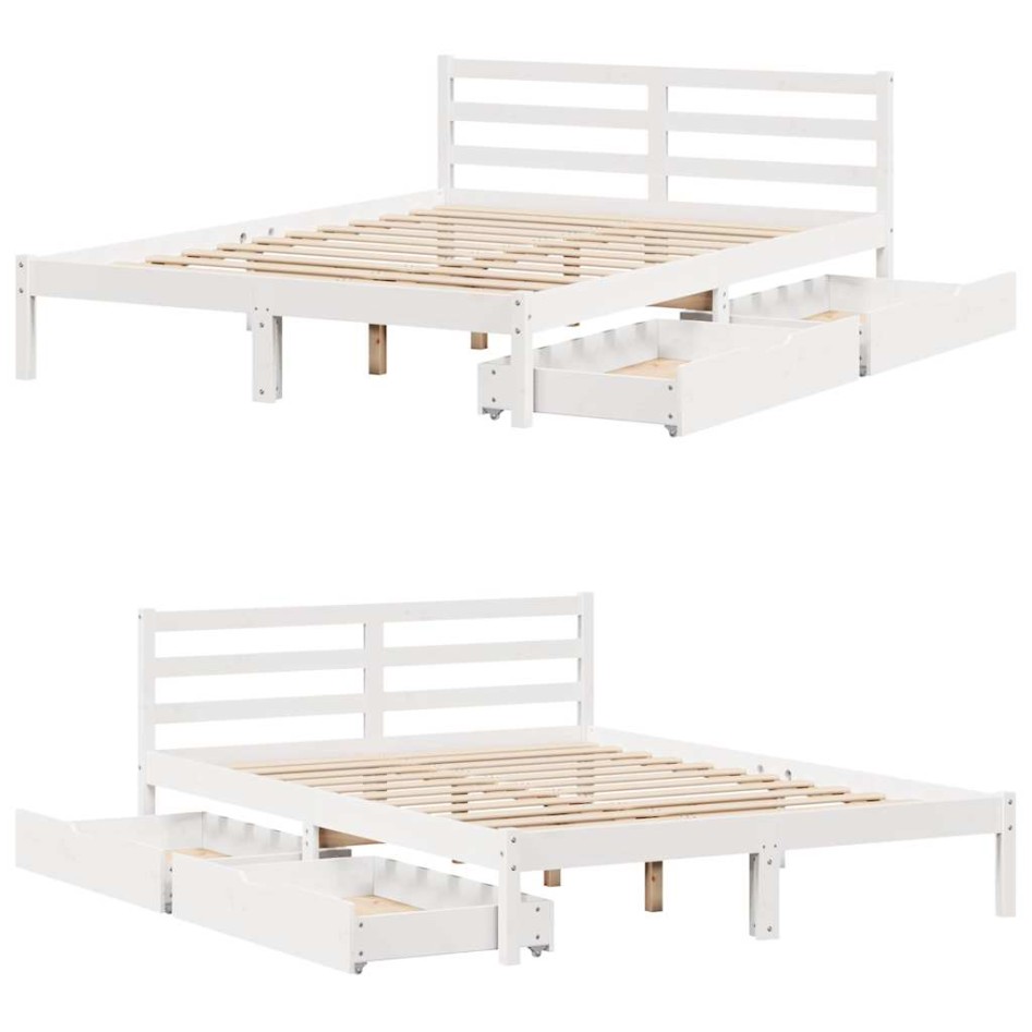 Estructura de cama sin colchón madera de pino blanca 140x190