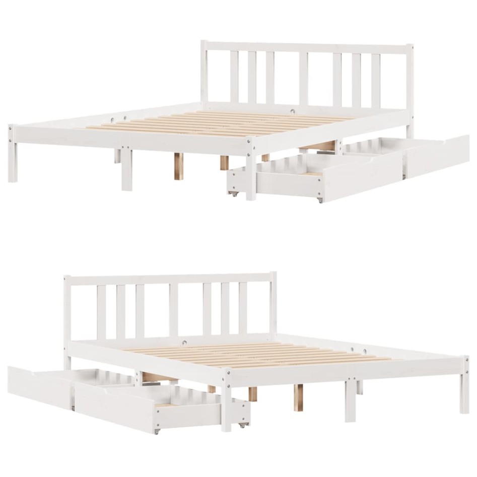 Estructura de cama sin colchón madera de pino blanca 140x200