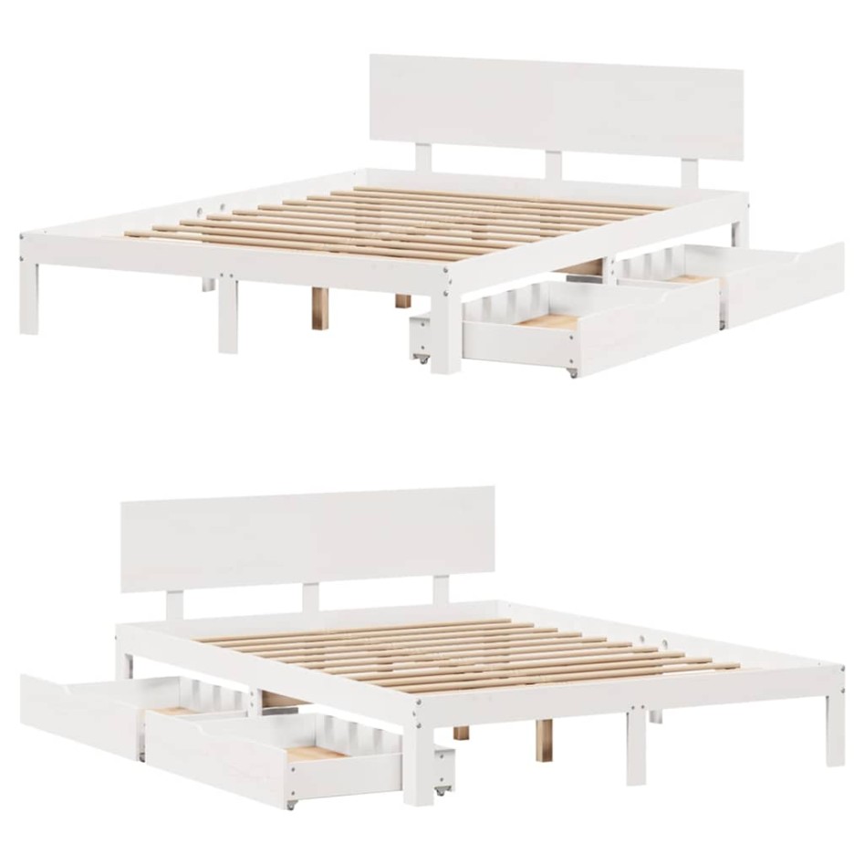 Estructura de cama con cajones madera pino blanco 120x190