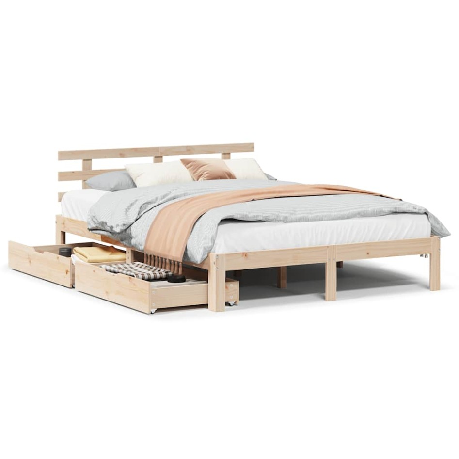 Estructura de cama con cojines madera maciza de pino 140x190