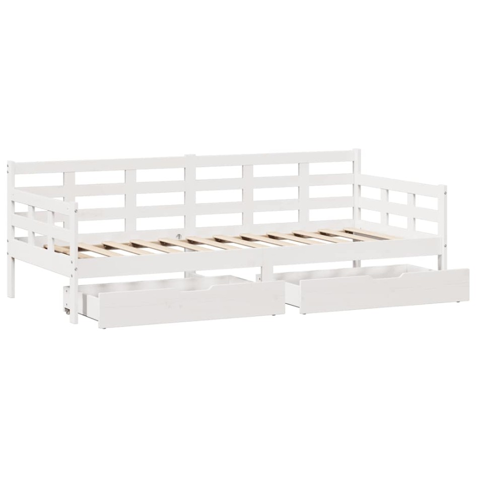 Sofá cama con cajones madera maciza de pino blanco 90x200