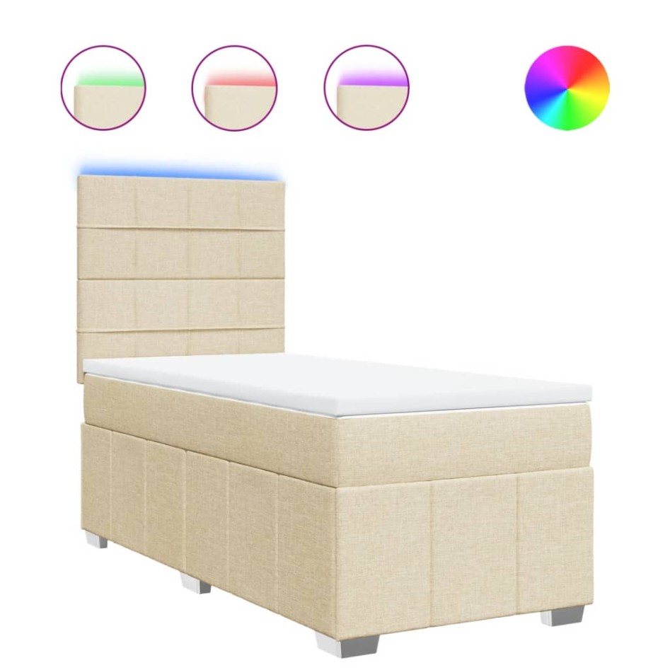 Cama box spring con colchón tela color crema 100x200