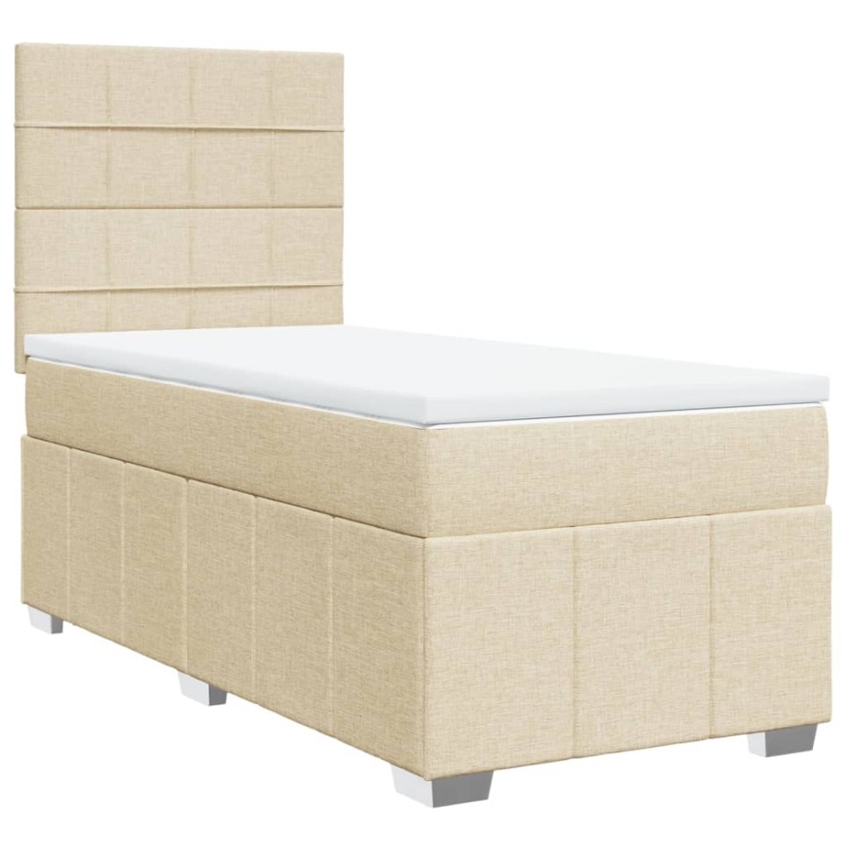 Cama box spring con colchón tela color crema 100x200