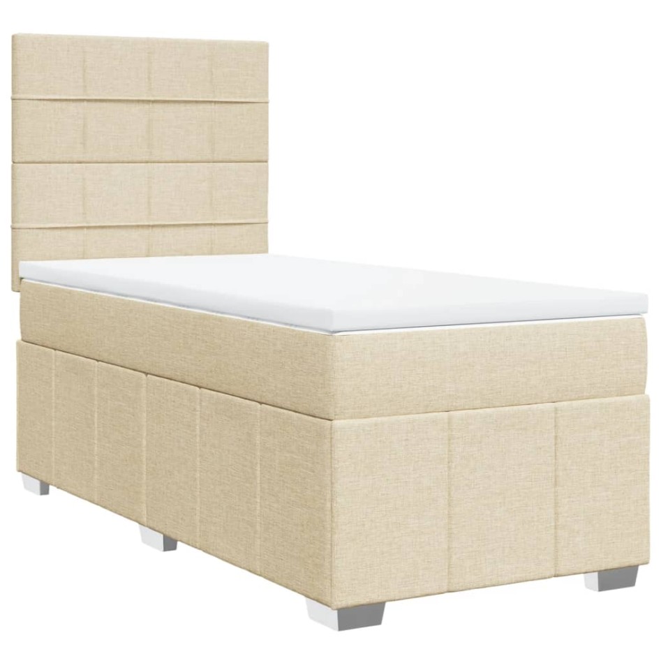 Cama box spring con colchón tela color crema 100x200