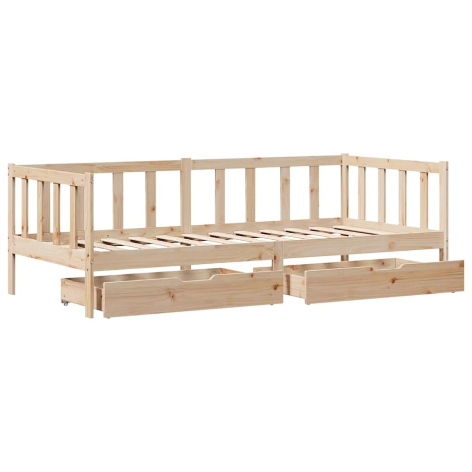 Sofá cama con cajones madera maciza de pino 80x200
