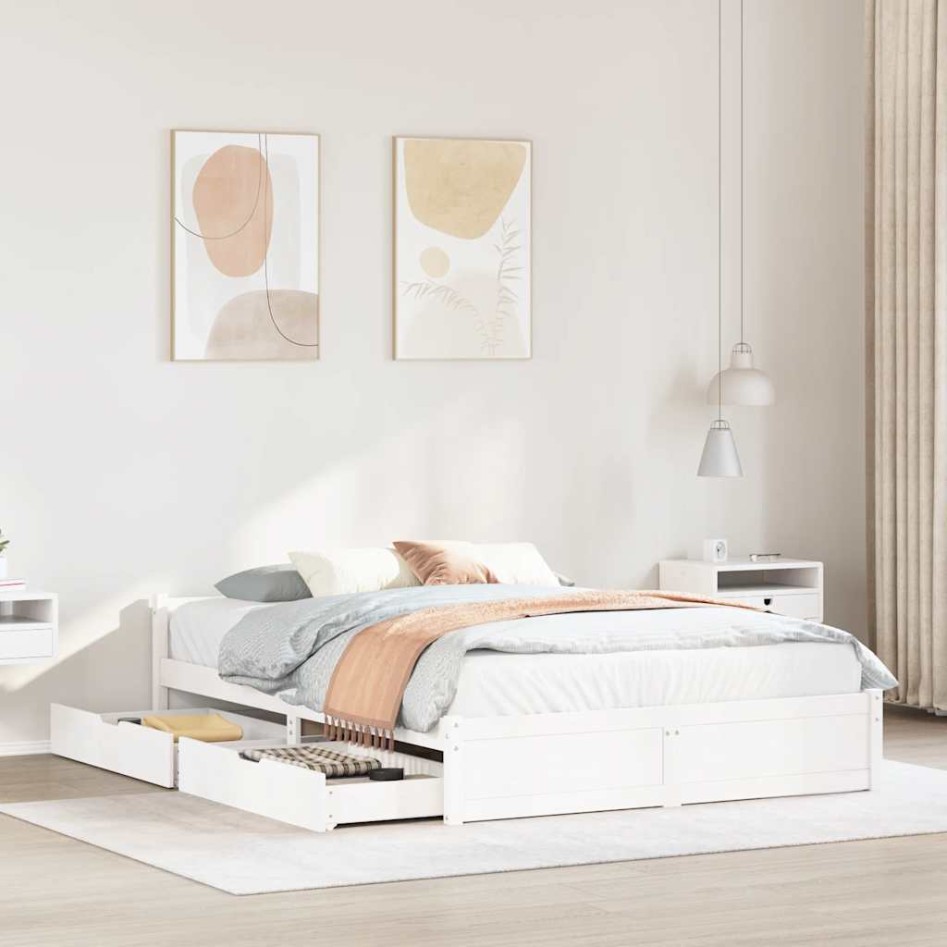 Estructura de cama sin colchón madera de pino blanca 140x200