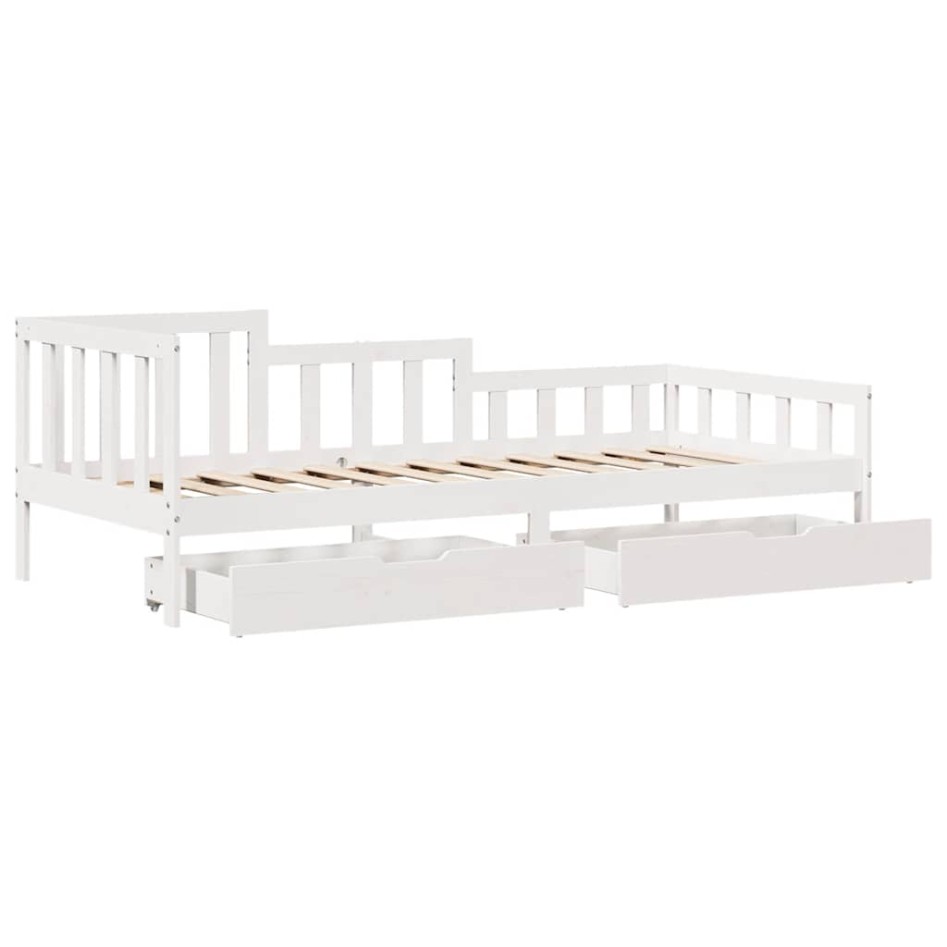 Sofá cama con cajones madera maciza de pino blanca 80x200