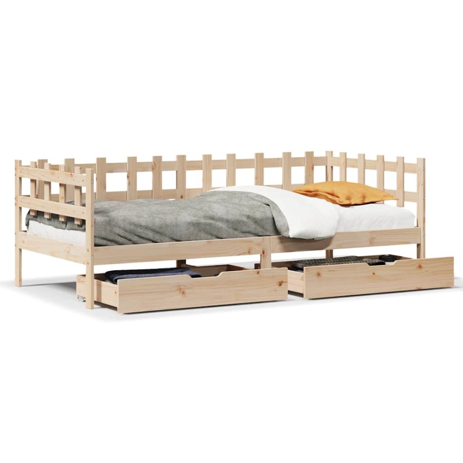 Sofá cama con cajones madera maciza de pino 80x200