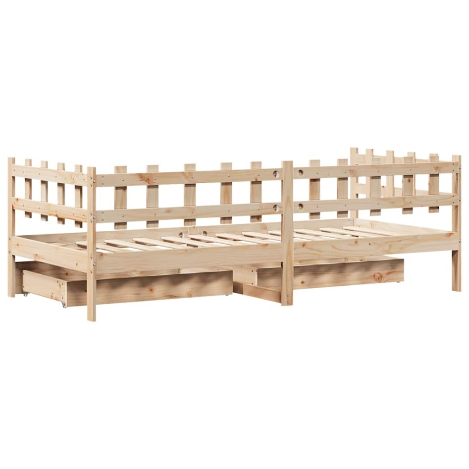 Sofá cama con cajones madera maciza de pino 80x200