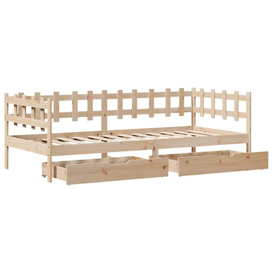 Sofá cama con cajones madera maciza de pino 80x200