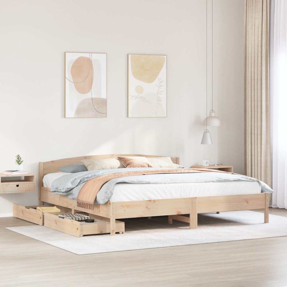 Estructura de cama sin colchón madera maciza de pino 200x200