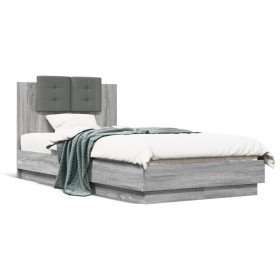 Cama con cabecero madera de ingeniería gris Sonoma 75x190