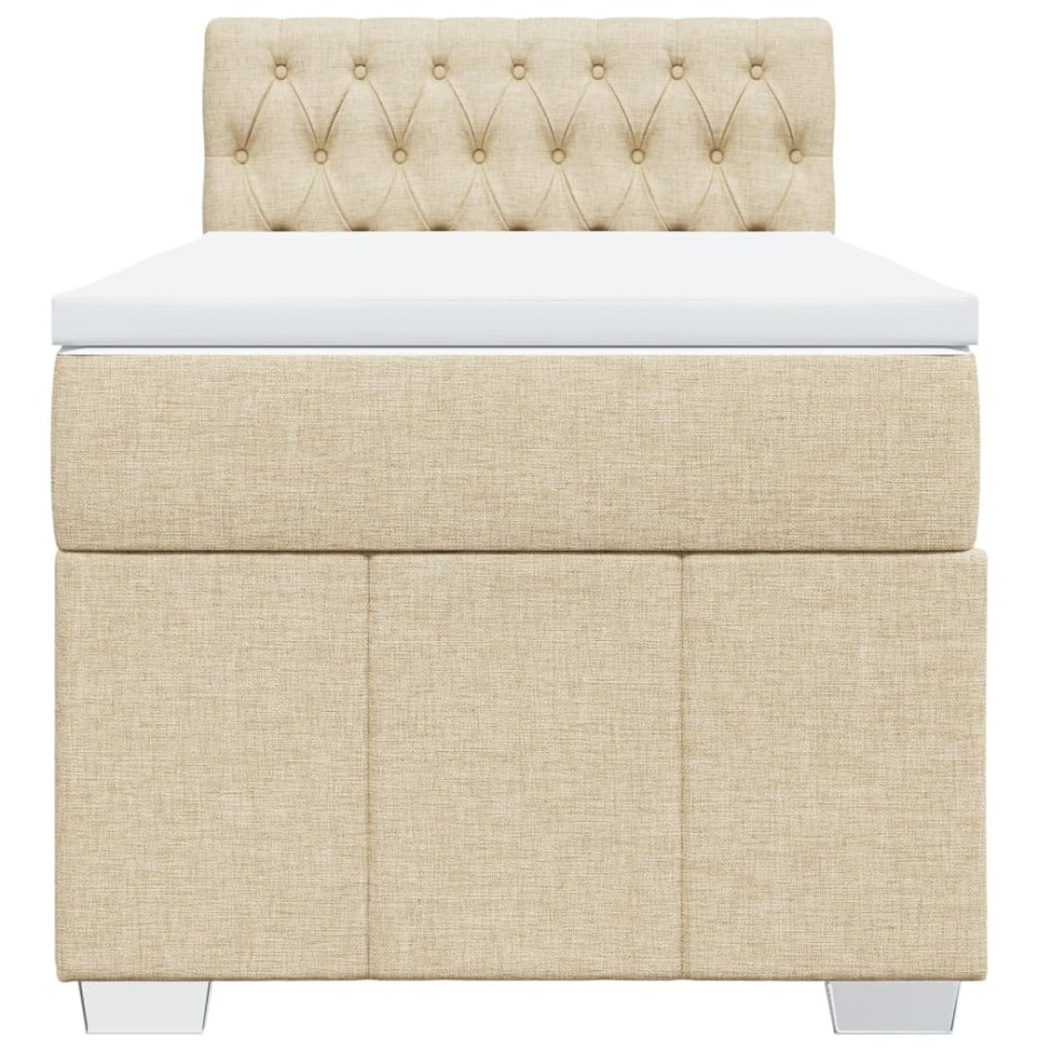 Cama box spring con colchón tela color crema 100x200