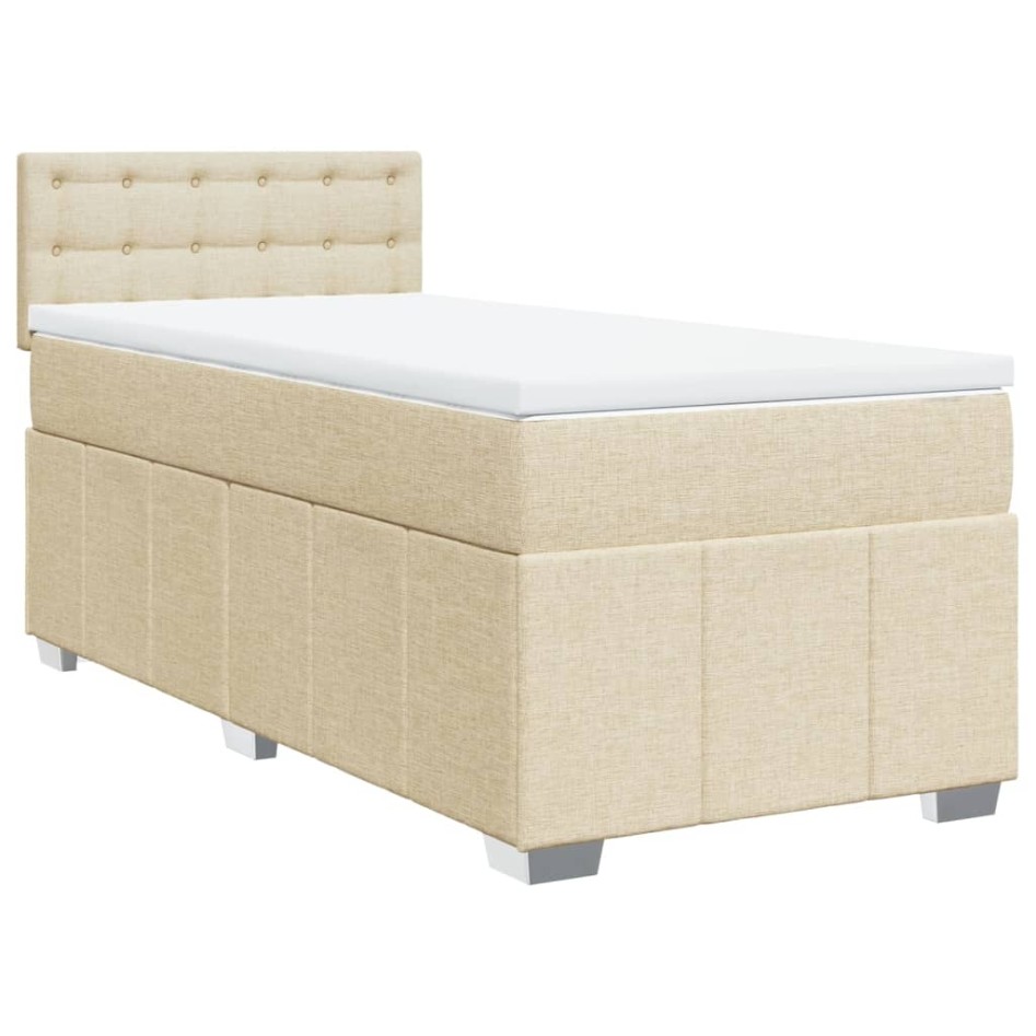Cama box spring con colchón tela color crema 100x200