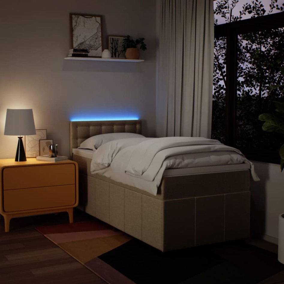 Cama box spring con colchón tela color crema 100x200