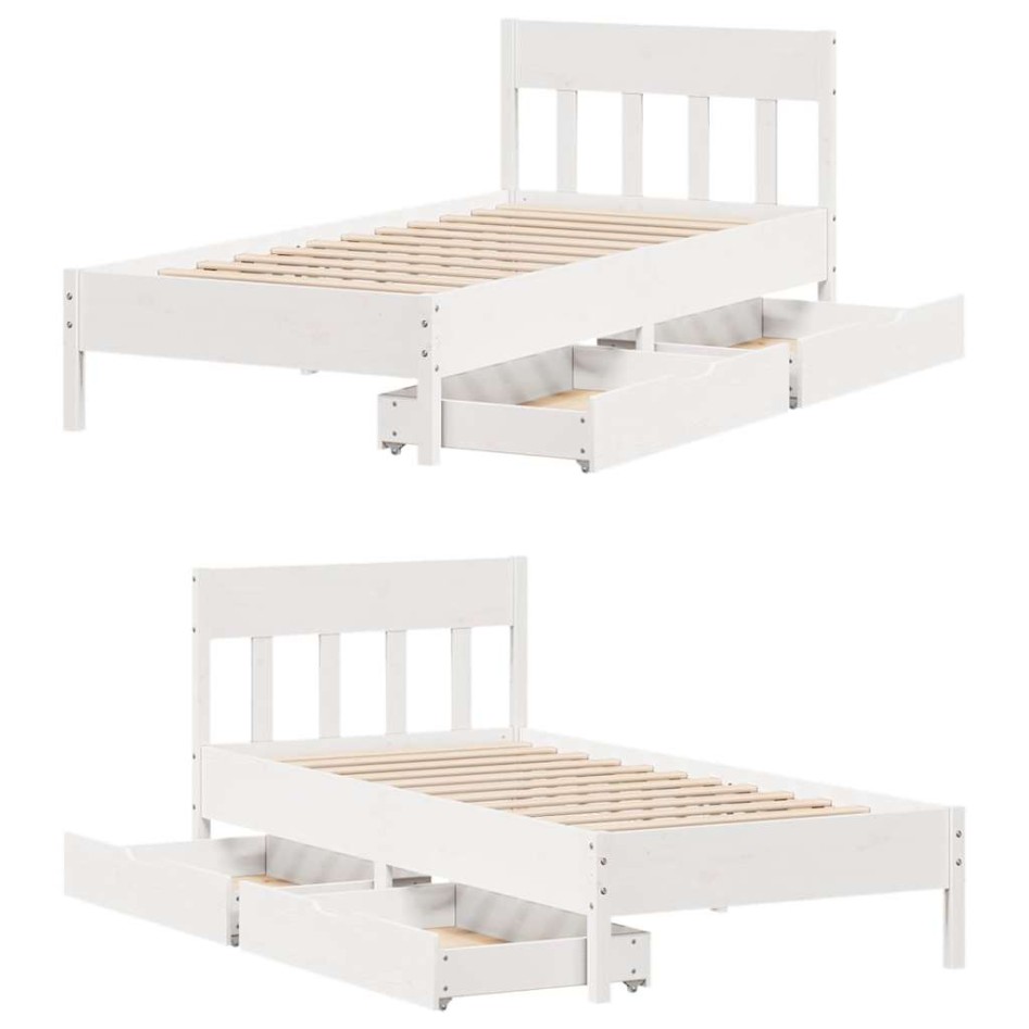 Estructura de cama sin colchón madera de pino blanca 90x200