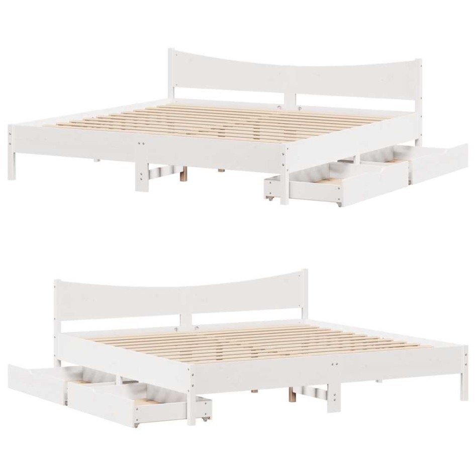 Estructura de cama cajones madera maciza pino blanco 180x200
