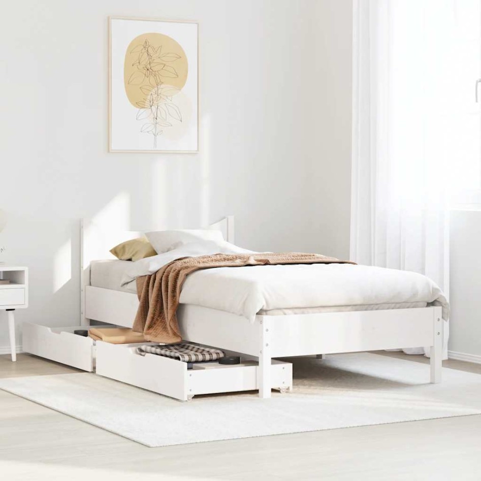 Estructura cama con cajones madera maciza pino blanca 90x190