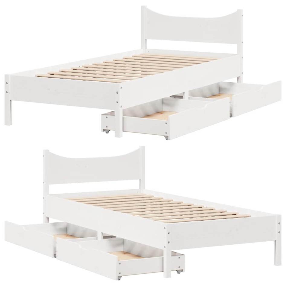 Estructura cama con cajones madera maciza pino blanca 90x190