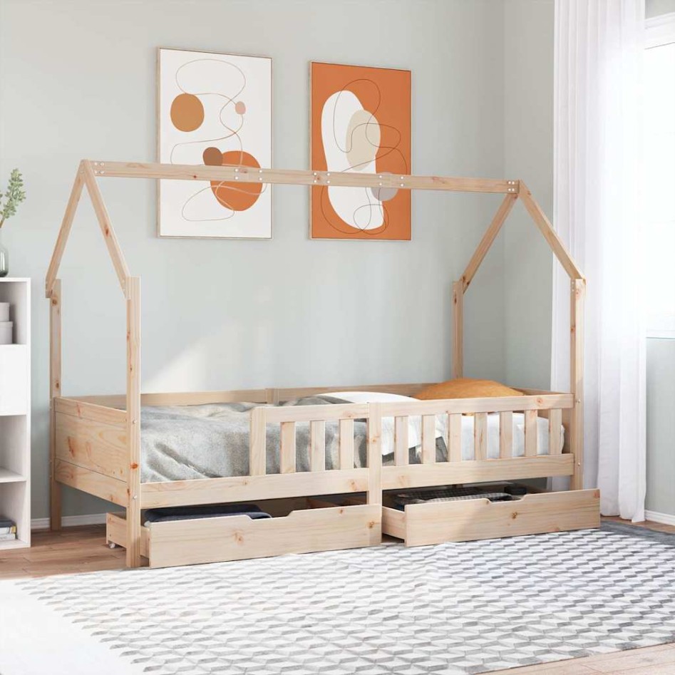 Estructura de cama para niños con cajones madera pino 80x200