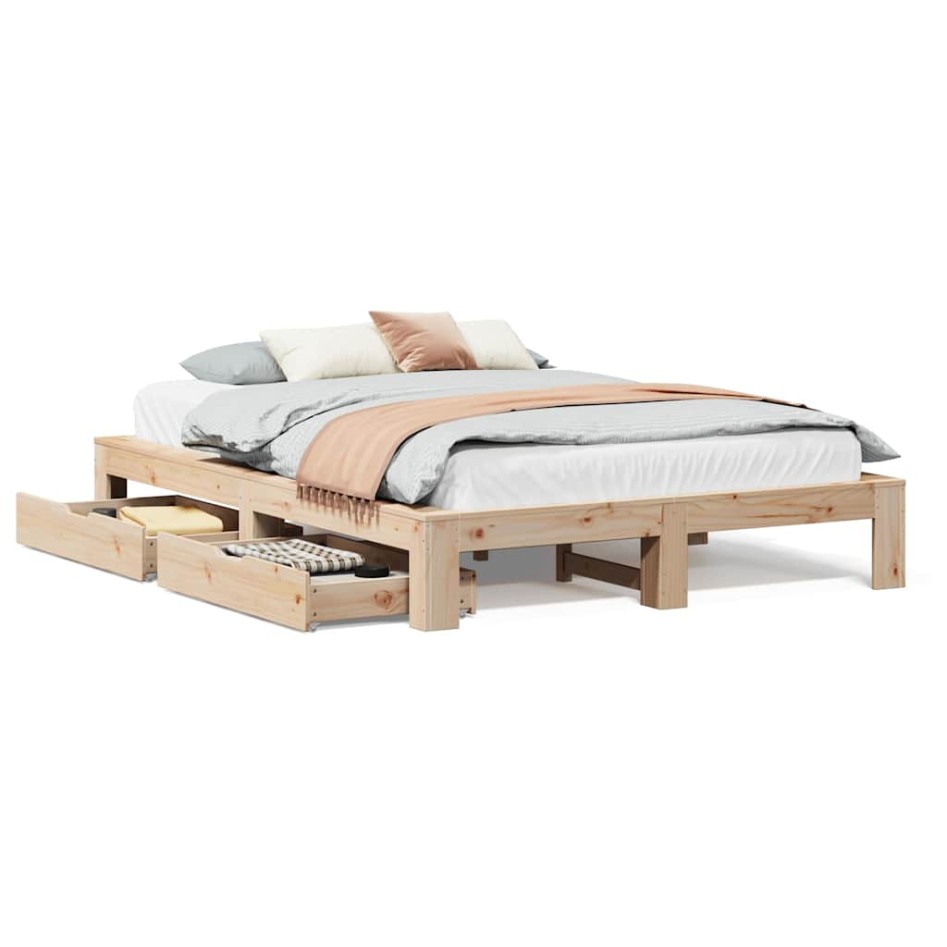 Estructura de cama sin colchón madera maciza de pino 160x200
