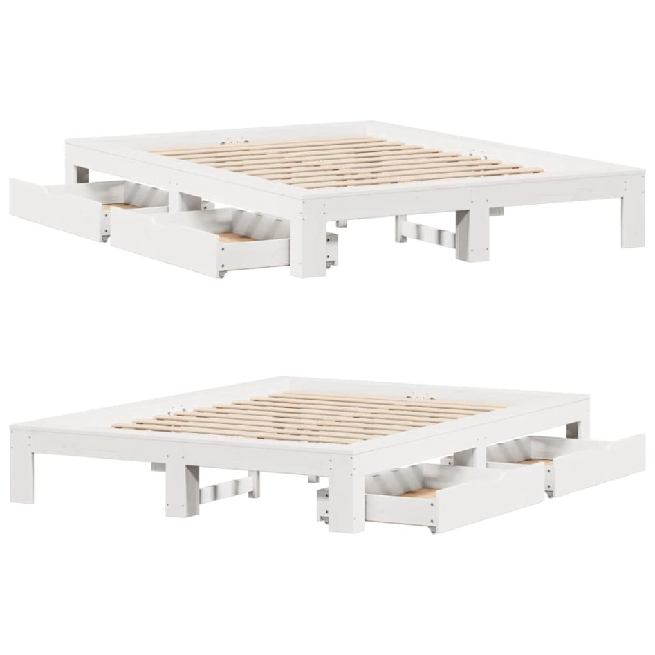 Estructura de cama sin colchón madera de pino blanca 140x190