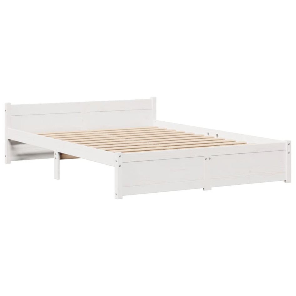 Cama con estantería sin colchón madera maciza blanca 150x200