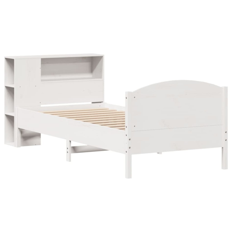 Cama con estantería sin colchón madera maciza blanca 75x190