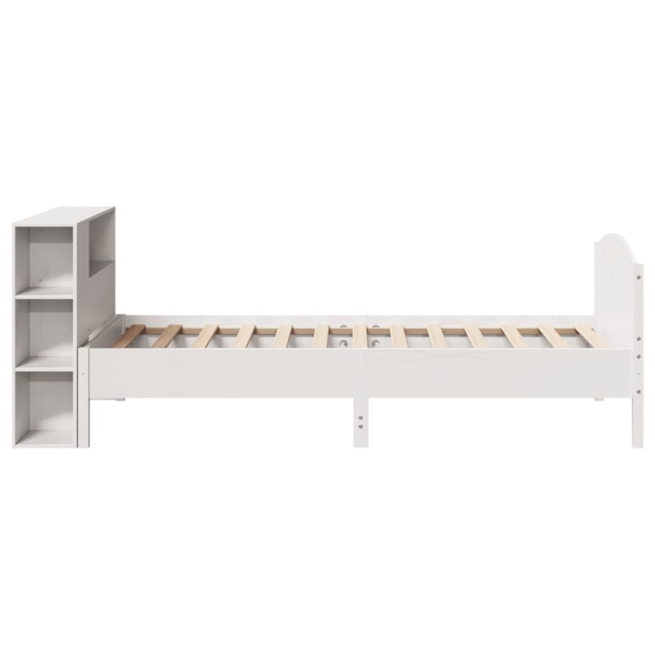 Cama con estantería sin colchón madera maciza blanca 75x190