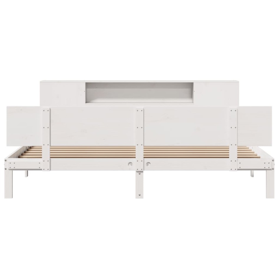 Cama con estantería sin colchón madera maciza blanca 200x200