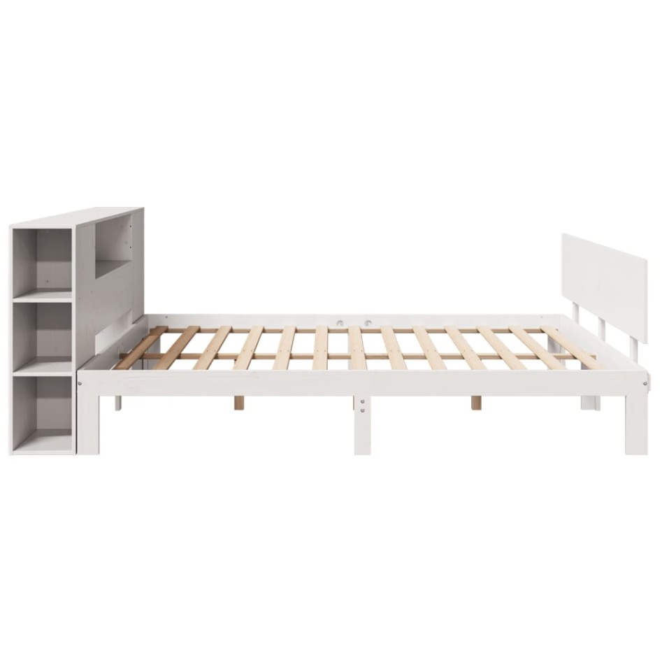 Cama con estantería sin colchón madera maciza blanca 200x200