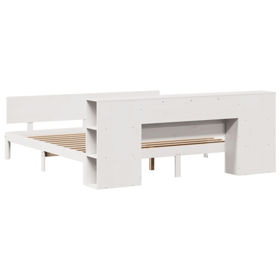 Cama con estantería sin colchón madera maciza blanca 200x200