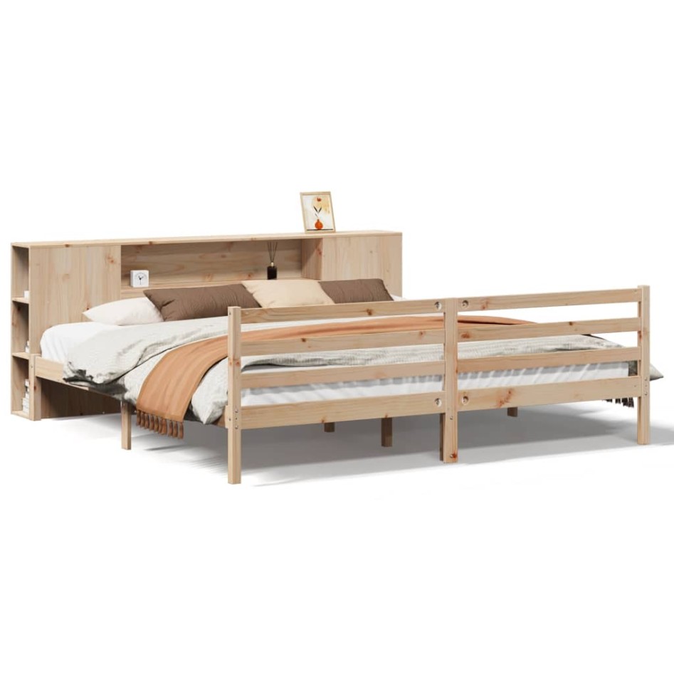 Cama con estantería sin colchón madera maciza de pino