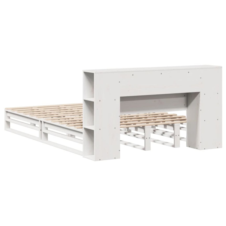 Cama con estantería sin colchón madera maciza blanca 120x200