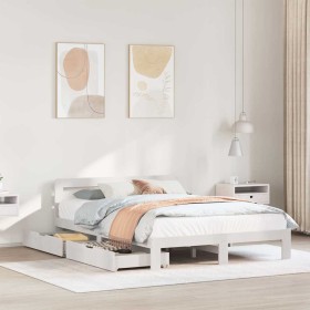 Estructura de cama sin colchón madera de pino blanca 140x200