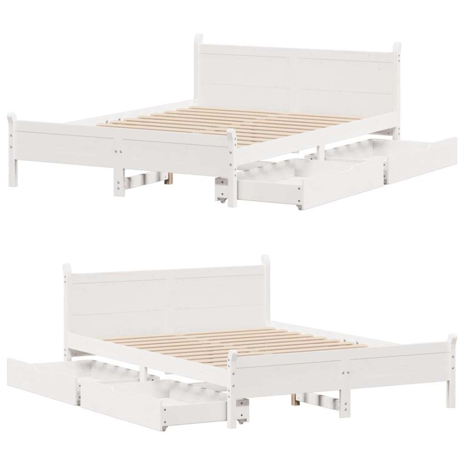 Estructura de cama sin colchón madera de pino blanca 150x200