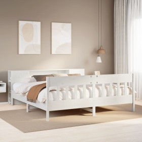Cama con estantería sin colchón madera maciza blanca 180x200