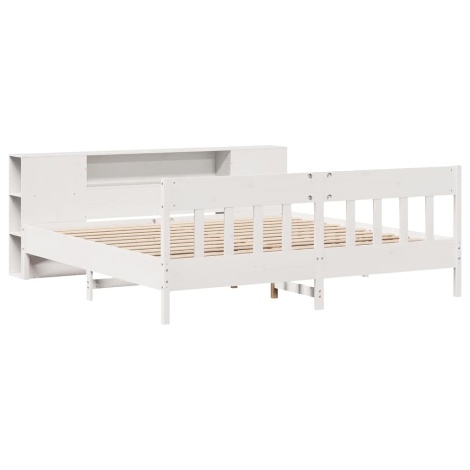 Cama con estantería sin colchón madera maciza blanca 180x200
