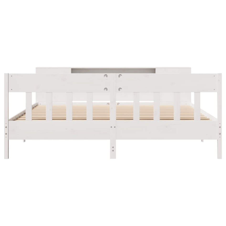 Cama con estantería sin colchón madera maciza blanca 180x200