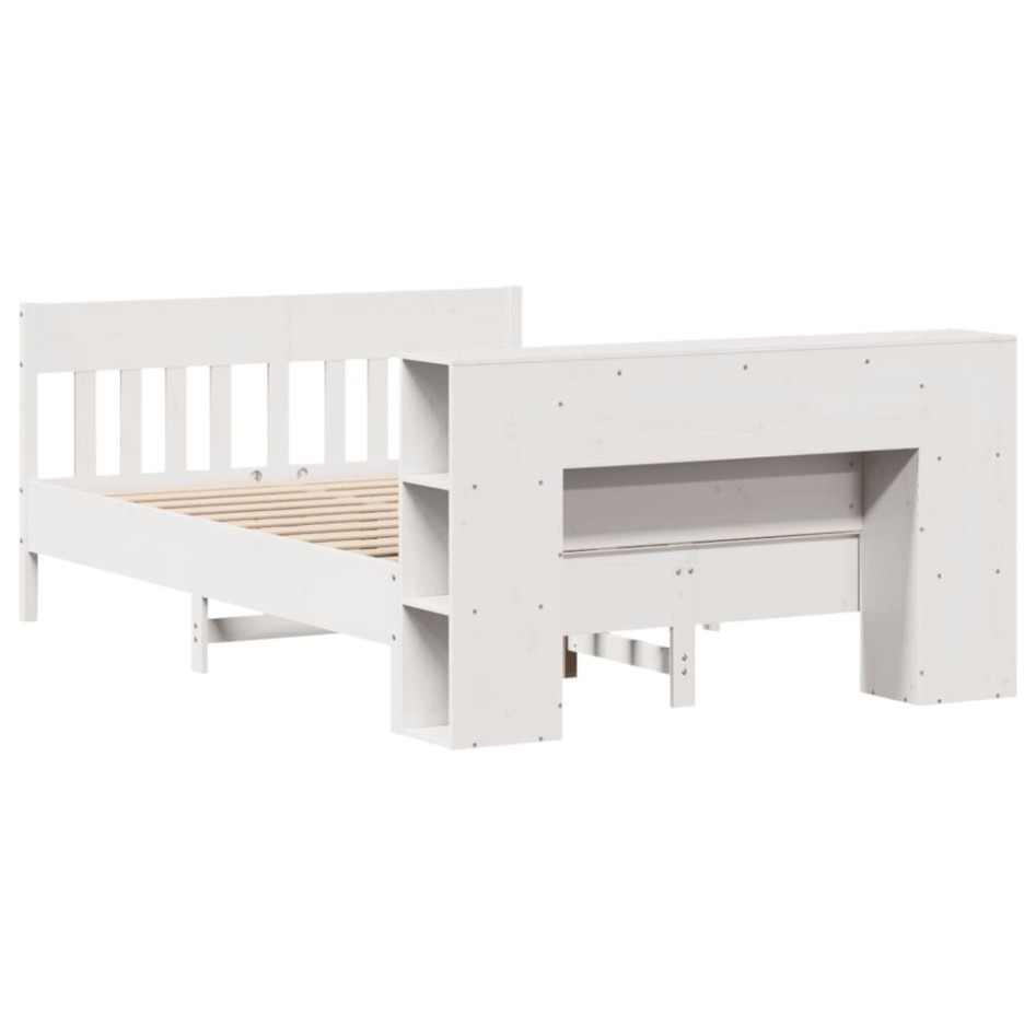 Cama con estantería sin colchón madera maciza blanca 140x200