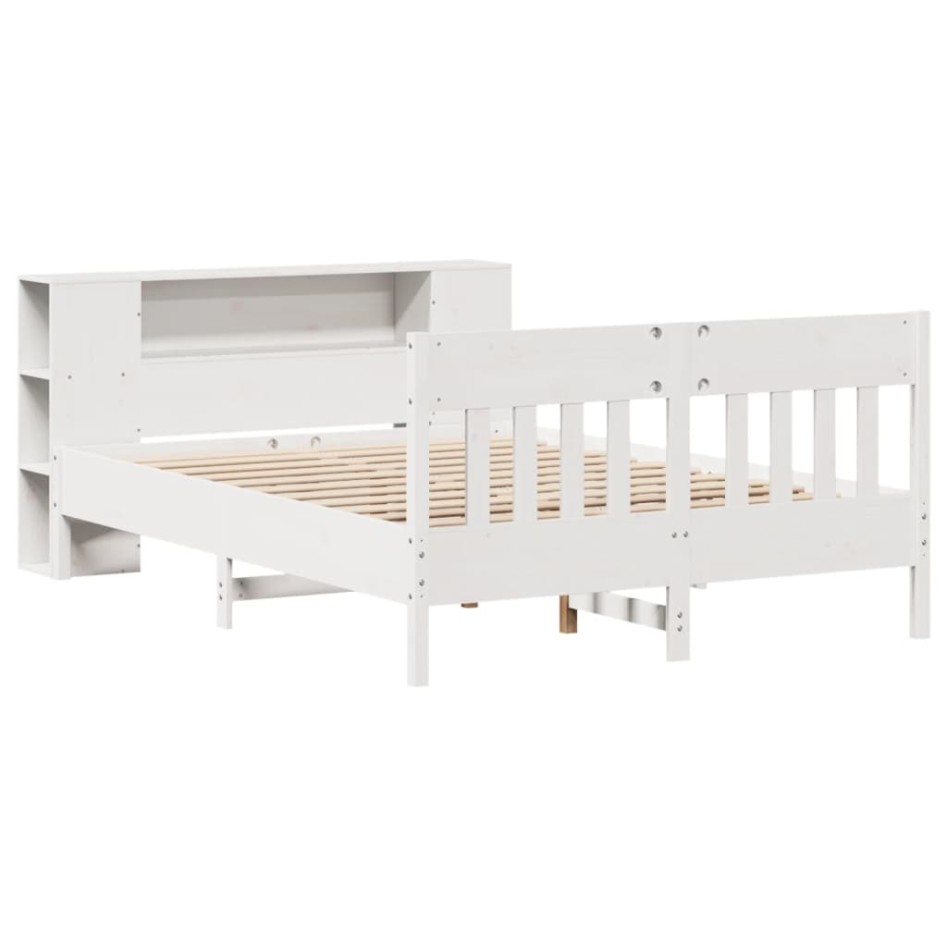 Cama con estantería sin colchón madera maciza blanca 120x190